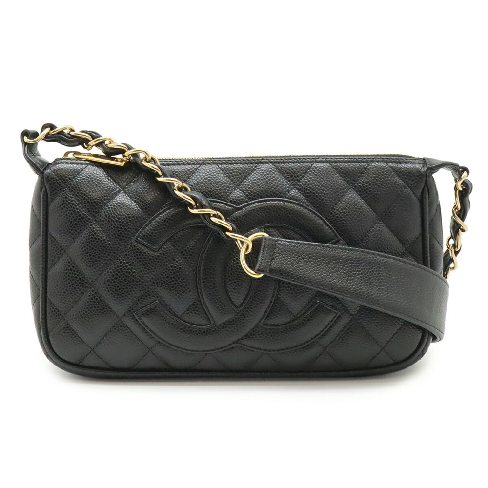 CHANEL Matelassé Coco Mark Chain Shoulder Bag, Caviar Leather, Black, A22476